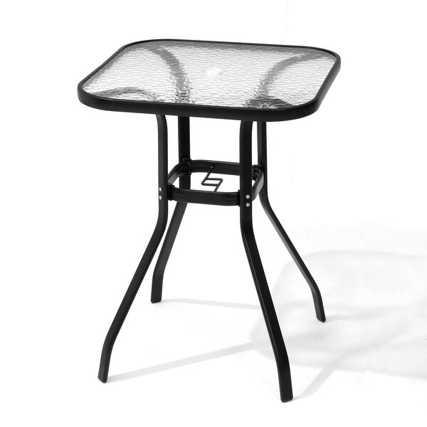 Pellebant Outdoor Tempered Glass Top Table with Umbrella Hole