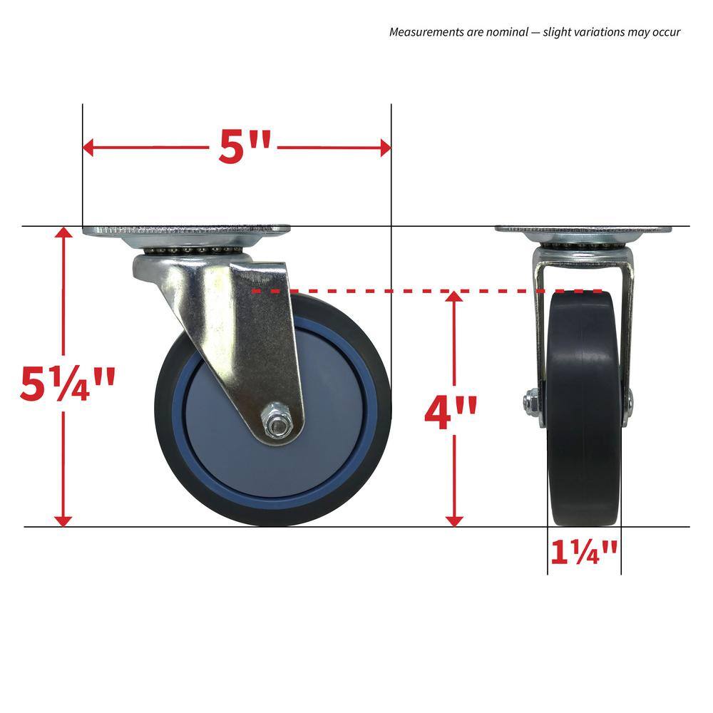 Everbilt 5 in. Gray Rubber Like TPR and Steel Swivel Plate Caster with 350 lb. Load Rating 4032545EB