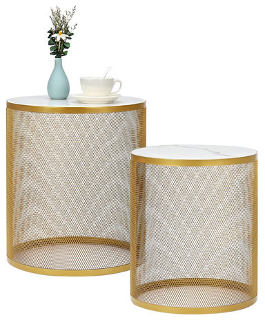 Golden white coffee tables metal  ampwood side table nightstand end table   Contemporary   Coffee Table Sets   by HIGHLIGHT USA LLC  Houzz