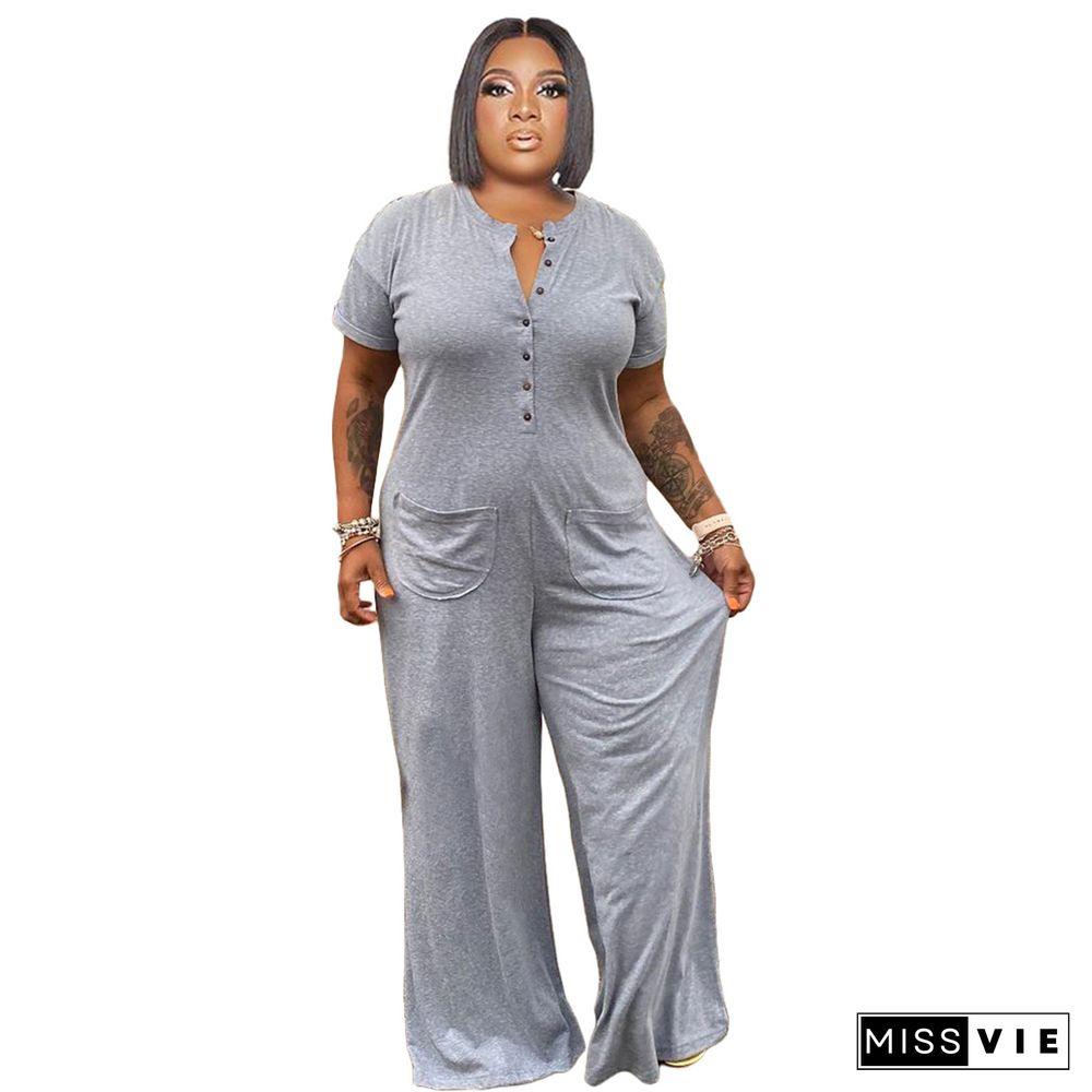 Short Sleeve Loose Casual Plus Size Jumpsuit