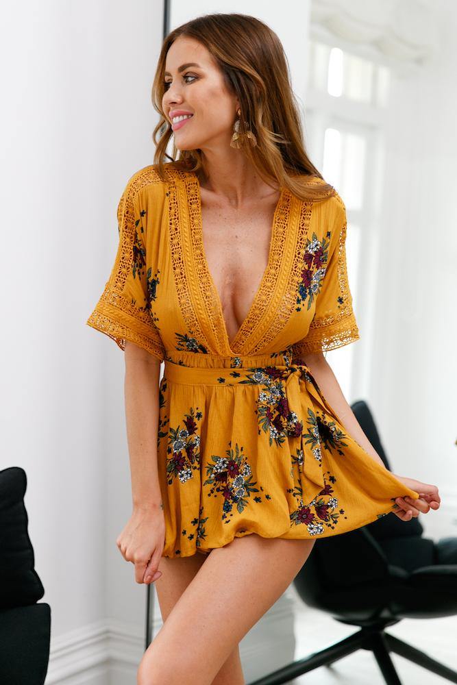 Heart On My Sleeve Romper Mustard