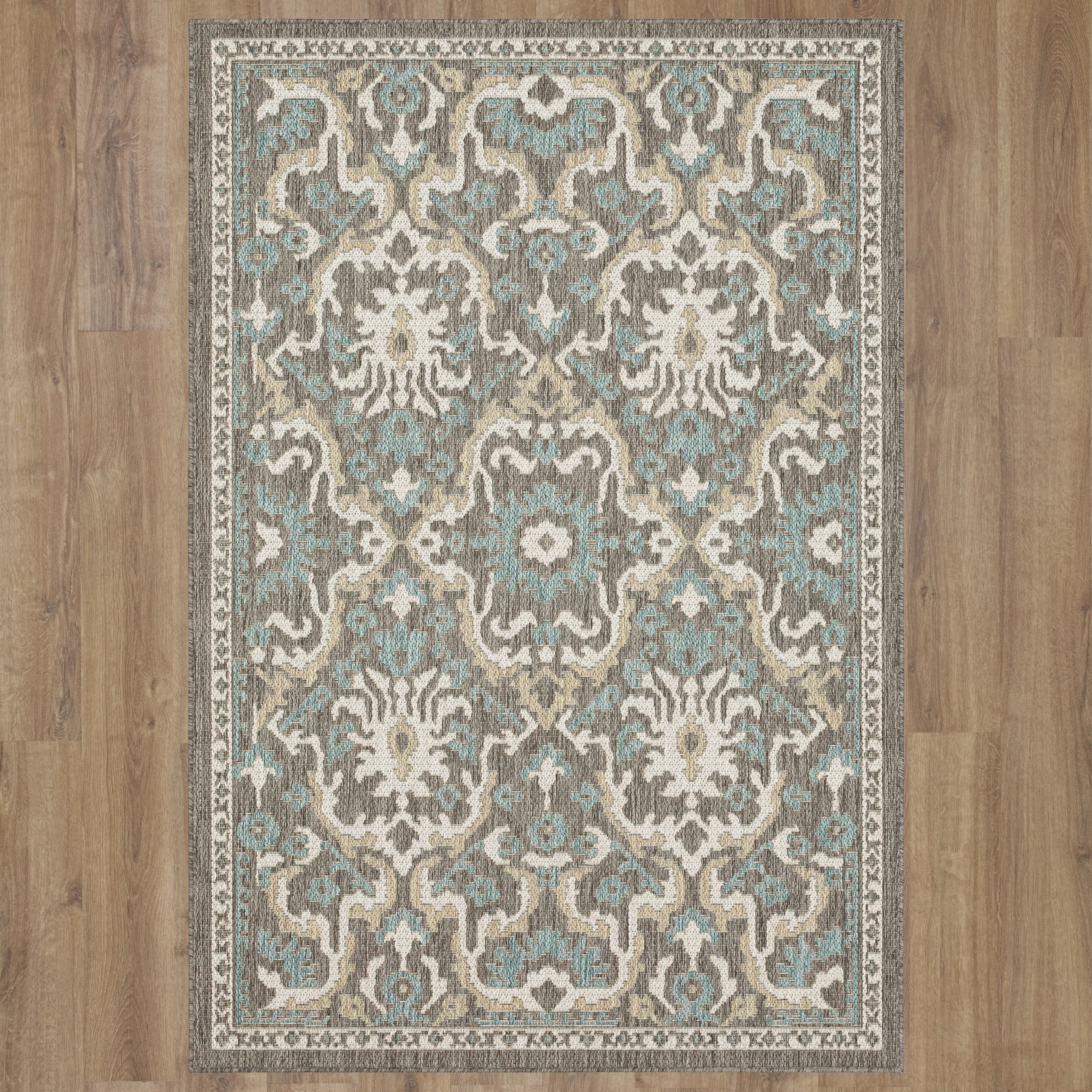 Mohawk Outdoor Home 5 x 8 Oushak Platinum Aqua Indoor-Outdoor Rug