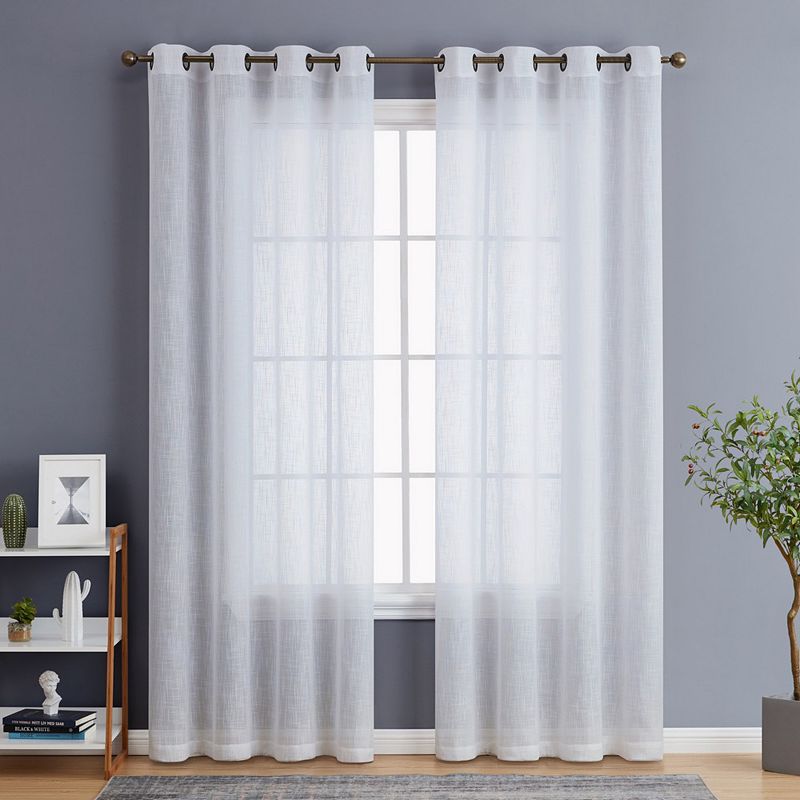 THD Serena Faux Linen Textured Semi Sheer Privacy Sun Light Filtering Transparent Window Grommet Long Thick Curtains Drapery Panels for Bedroom and Living Room， Set of 2