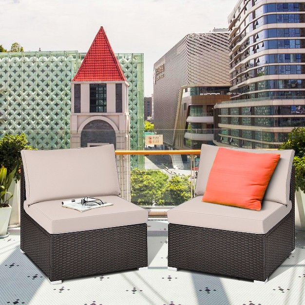 Costway 2pcs Patio Rattan Armless Sofa Sectional Furniture W cushion