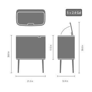 Brabantia Bo 9 Gallon Dual Compartment White Steel Rectangular Recycling Touch Top Trash Can 313547