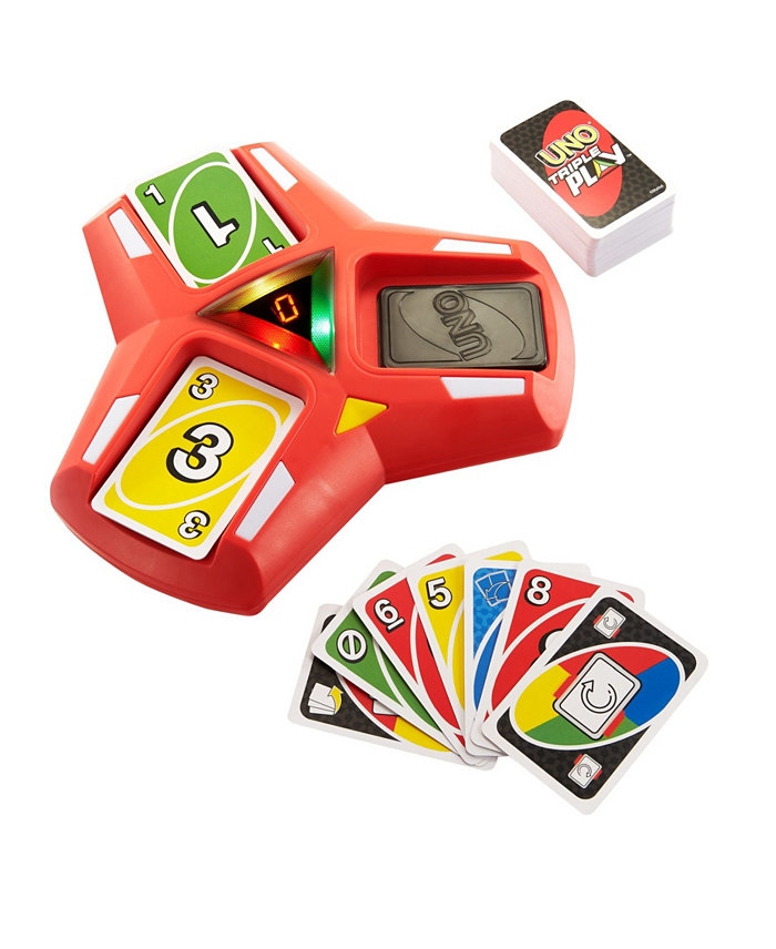 Mattel UNO Triple Play Card Game Game for Family Night Lights and Sounds