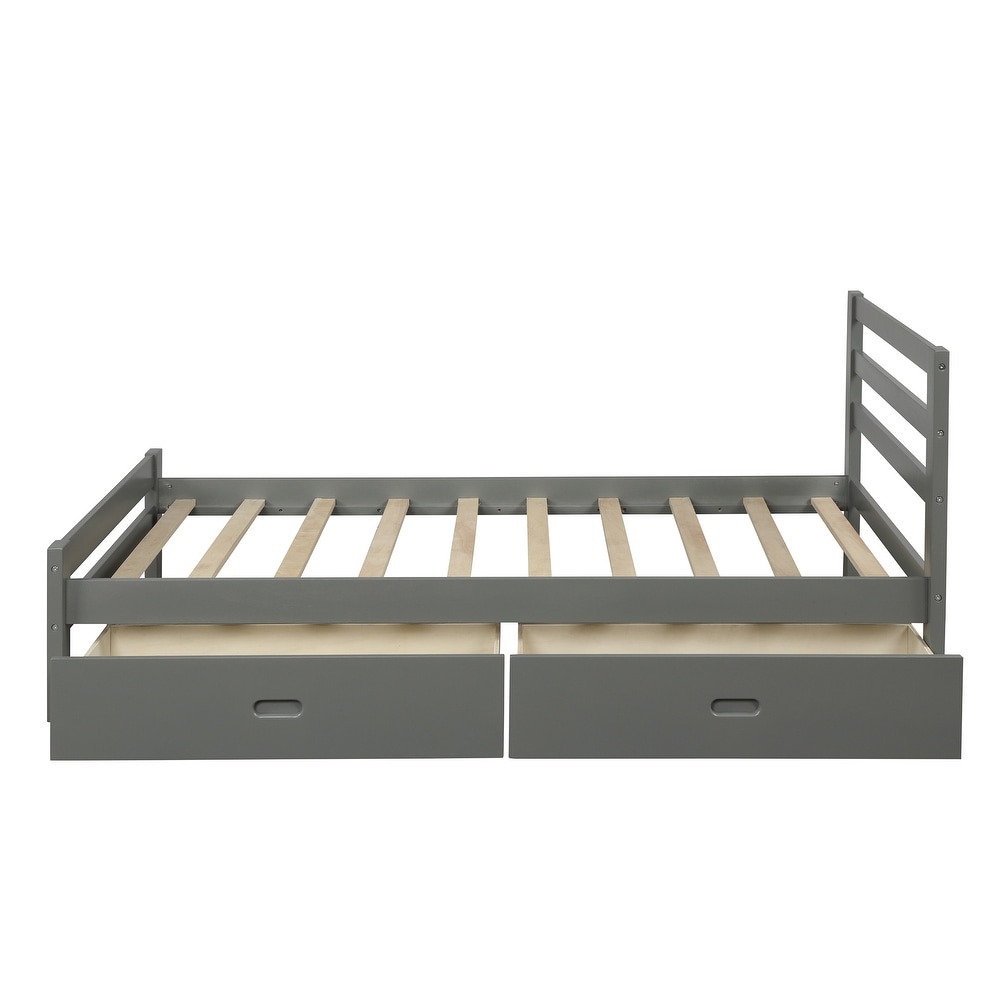 Harper   Bright Designs Wood Bed Frame with Storage Drawers and Headboard