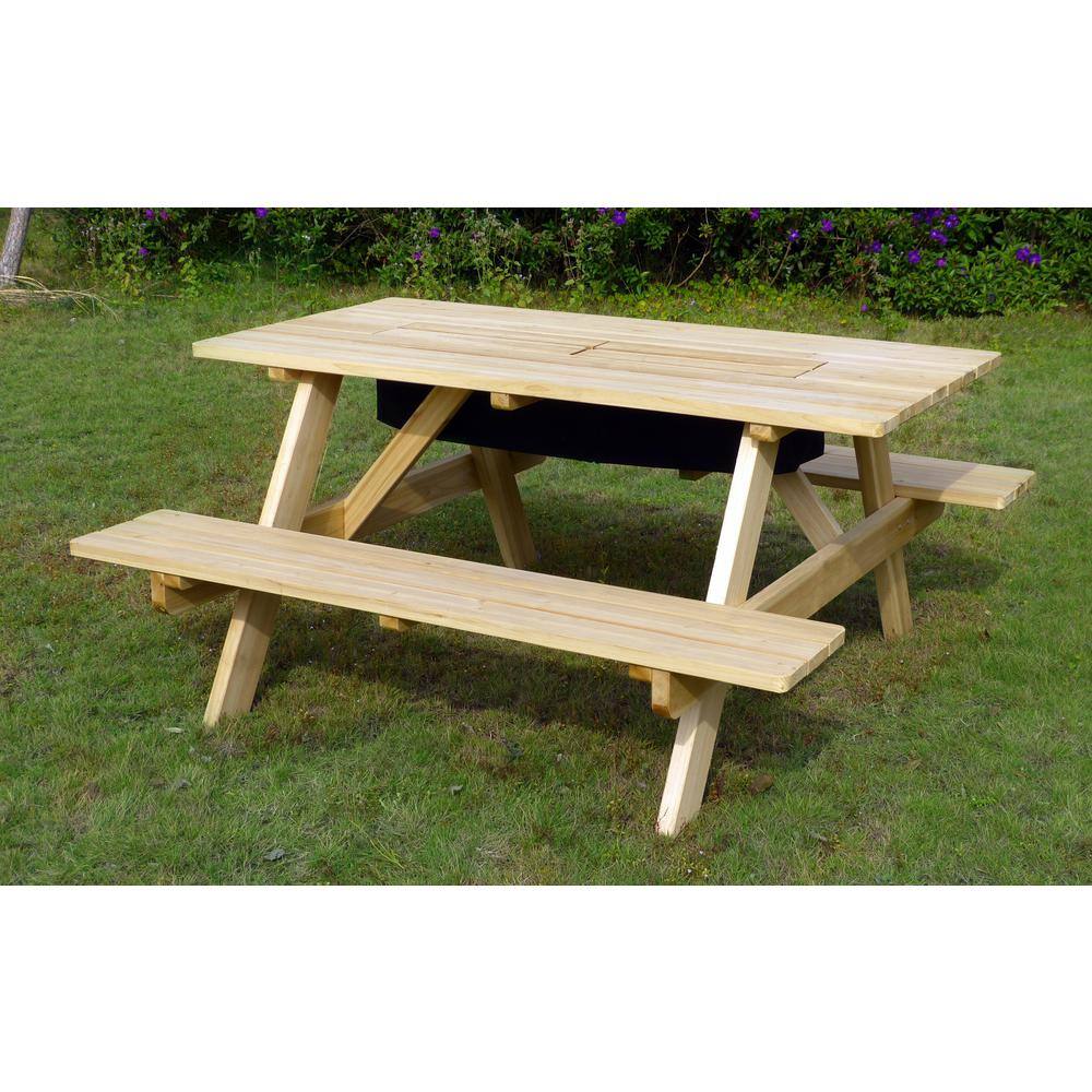 northbeam Natural Wood Picnic Table with Built-in Cooler TBC010001910