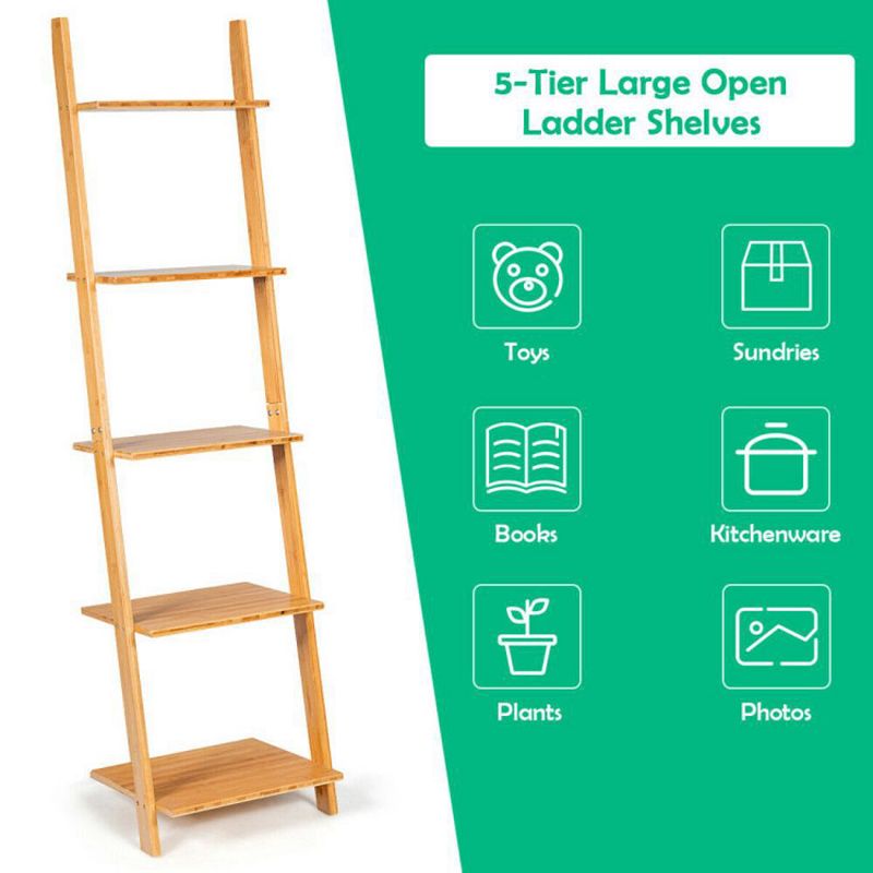 Hivago 5-Tier Modern Wall-Leaning Display Ladder Bookshelf