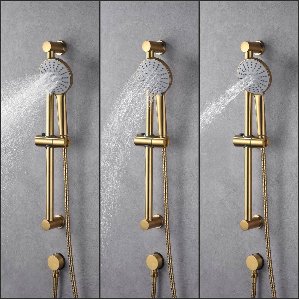 Ultra Faucets Kree 5-Spray Round High Pressure Multifunction Wall Bar Shower Kit with Hand Shower in Brushed Gold UF78308-7R