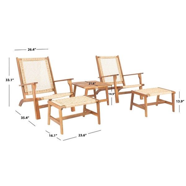 SAFAVIEH Chantelle Outdoor Solid Wood Chaise Lounge Chair and Stool Set of 2 (Includes End Table)