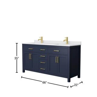 Wyndham Collection Beckett 66 in. W x 22 in. D Double Vanity in Dark Blue with Cultured Marble Vanity Top in White with White Basins WCG242466DBLWCUNSMXX