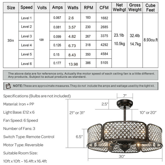 Costway 30586214 30 Inch Caged Ceiling Fan With Li...