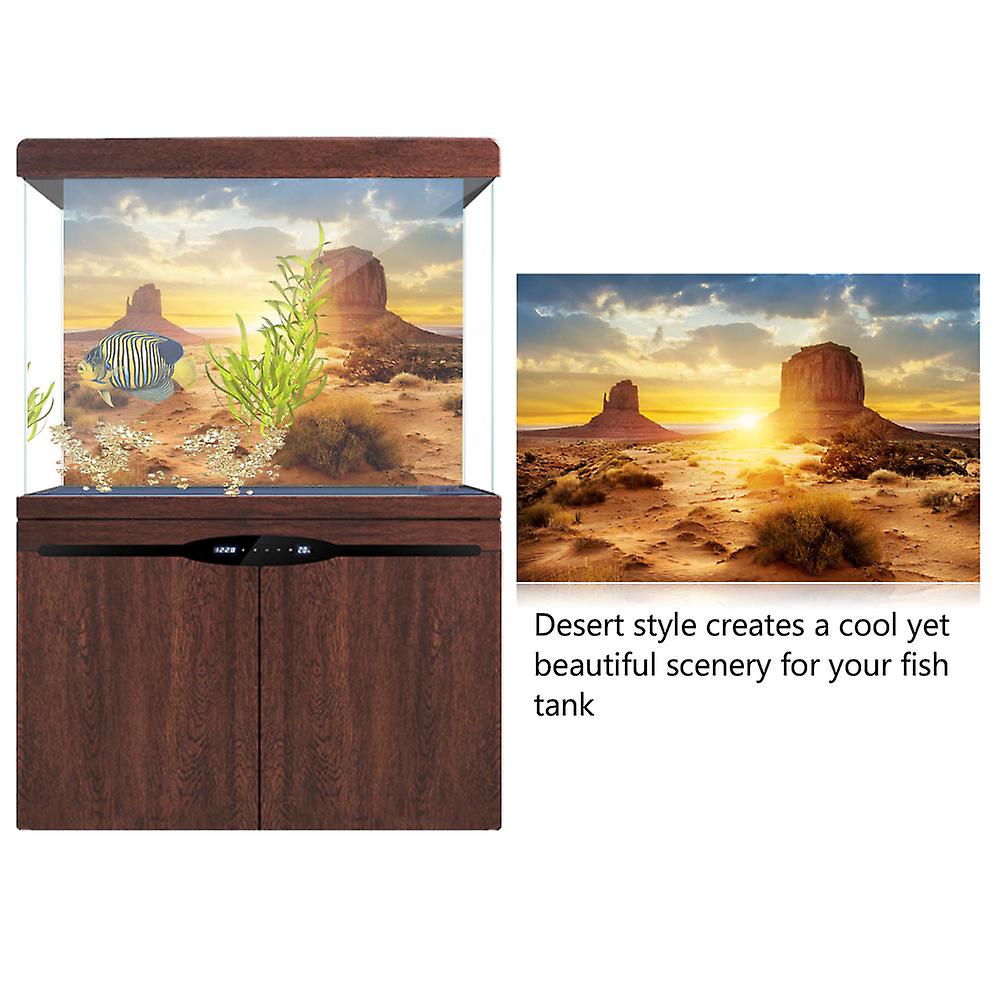 Sun And Desert Style Aquarium Fish Tank Background Poster Pvc Adhesive Decor Paper (76*46cm)