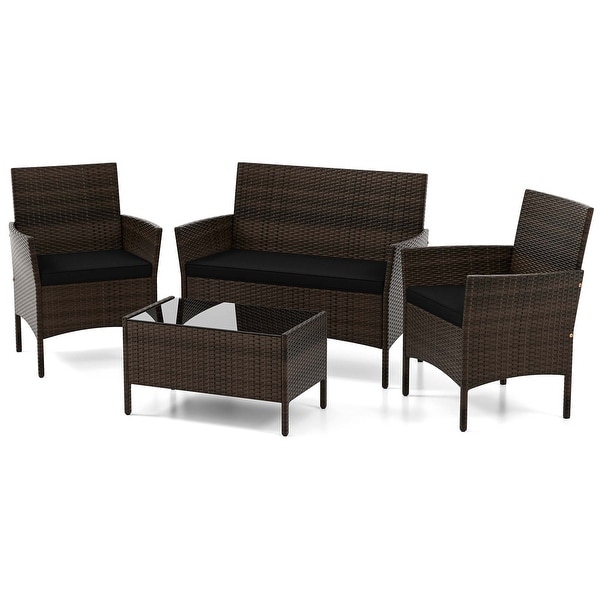 4 PCS Outdoor Rattan Conversation Set Patio Wicker Furniture Set