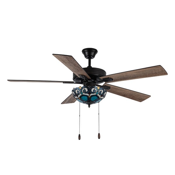 Astrid River of Goods Multicolored Oil-Rubbed Bronze and Stained Glass 3-Light 52-Inch Ceiling Fan - 52