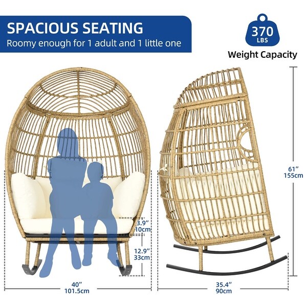 Moasis Outdoor Rocking Egg Chair，AllWeather Wicker Patio Rocking Basket Chair with Cushions