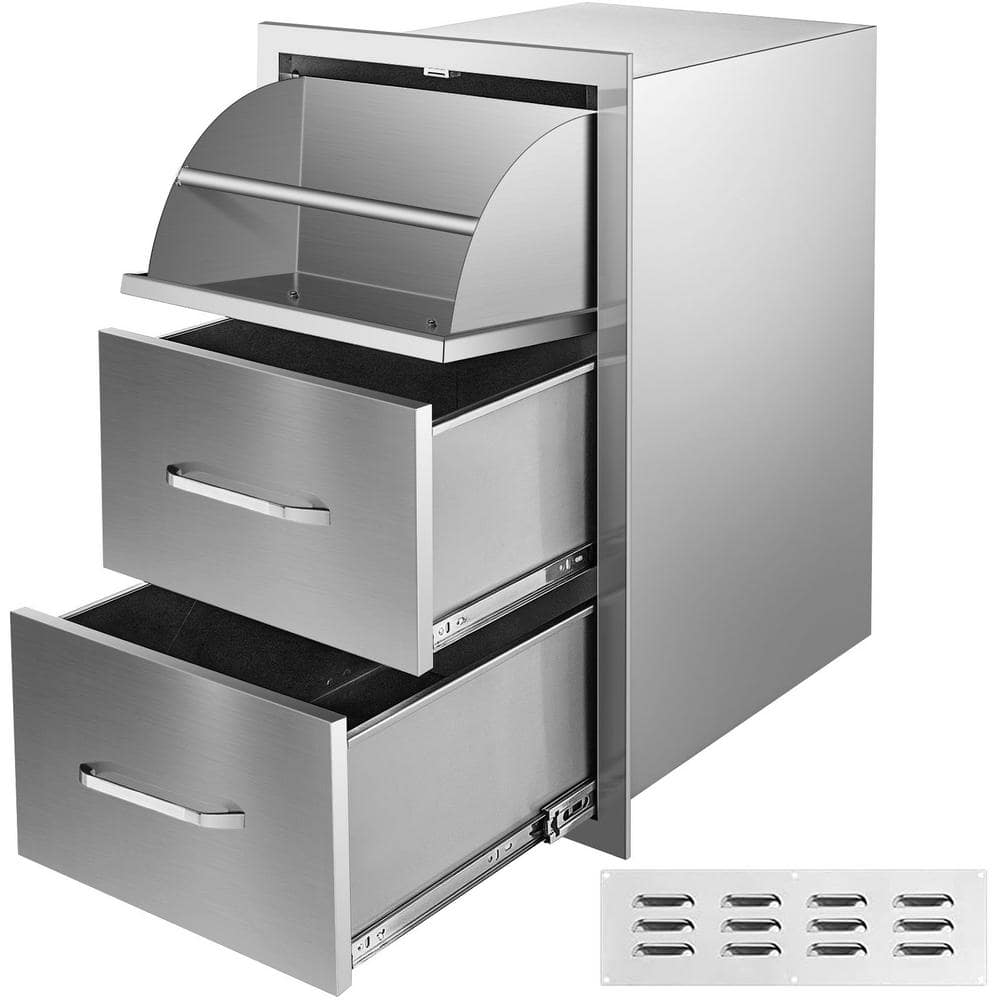 VEVOR Outdoor Kitchen Drawers 17 in. W x 30 in. H x 21 in. D Mount Triple BBQ Drawers with Handle BBQ Island Drawers 30X17YC3CBXGCTG01V0