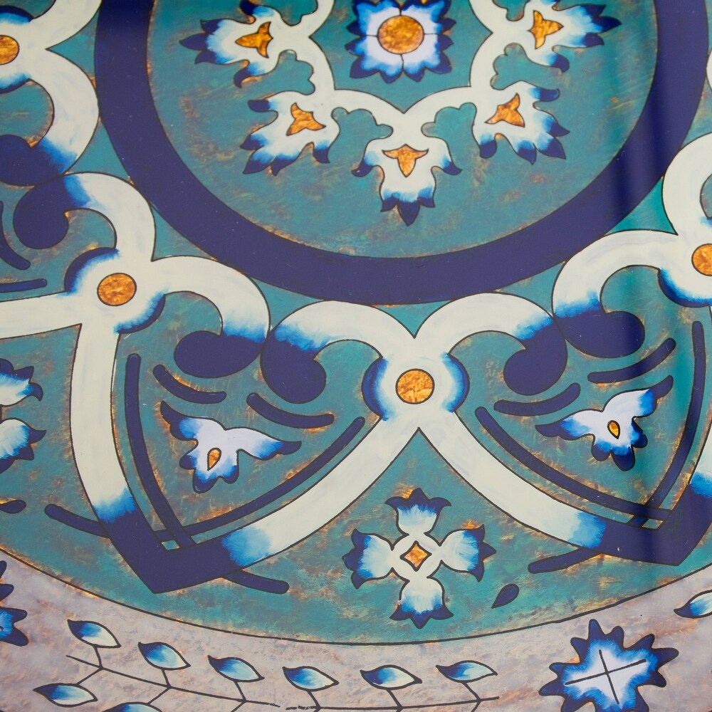 NOVICA Handmade Floral Intricacy in Steel Reverse painted glass tray