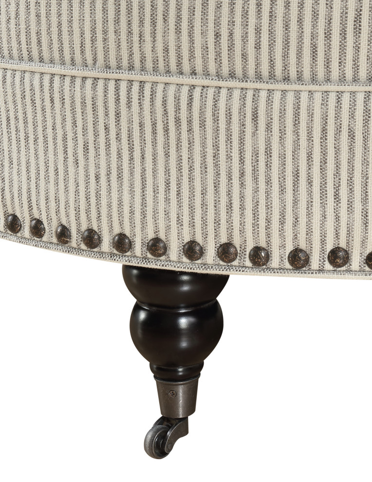 Nadiyah Round Ottoman  Pebble Gray Stripe   Traditional   Footstools And Ottomans   by Lorino Home  Houzz