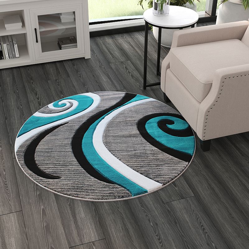 Masada Rugs Masada Rugs Sophia Collection 4'x4' Round Modern Contemporary Hand Sculpted Area Rug in Turquoise