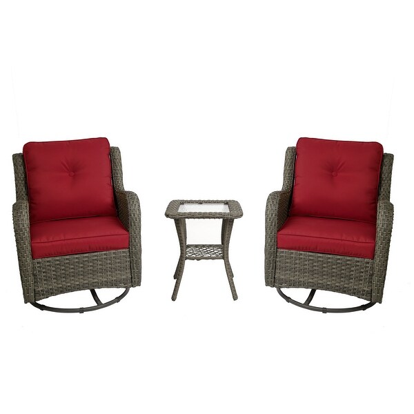 3 Pieces Patio Furniture Rocking Set with Rattan Side Table