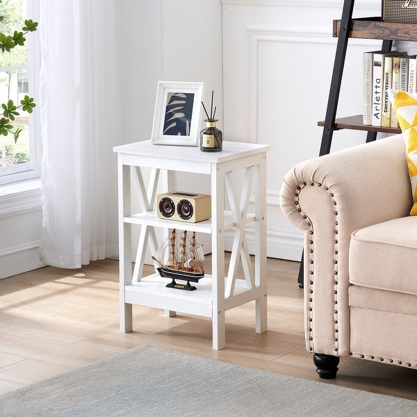 Modern End Table with 3-Tier Open Storage Shelves