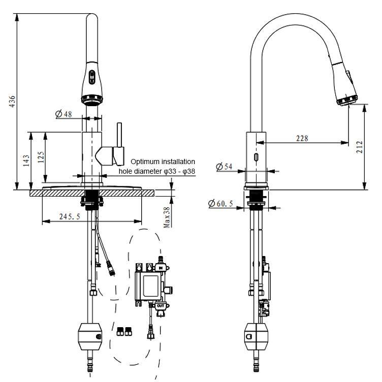 Logmey Single-Handle Pull-Out Sprayer Kitchen Faucet in Brushed Nickel with Faucet Sensor and 4-Mode Sprayer LM-SLC16088-ORB