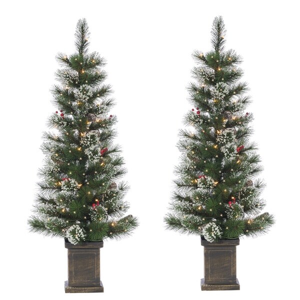 Set of 2 Elegant 4 Ft Potted Hard Mixed Needle Loveland Spruce Trees