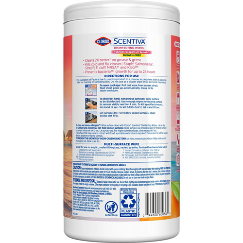 Clorox Scentiva Bleach-Free Disinfecting Wipes - Ready-To-Use Wipe - Grapefruit Scent - 75