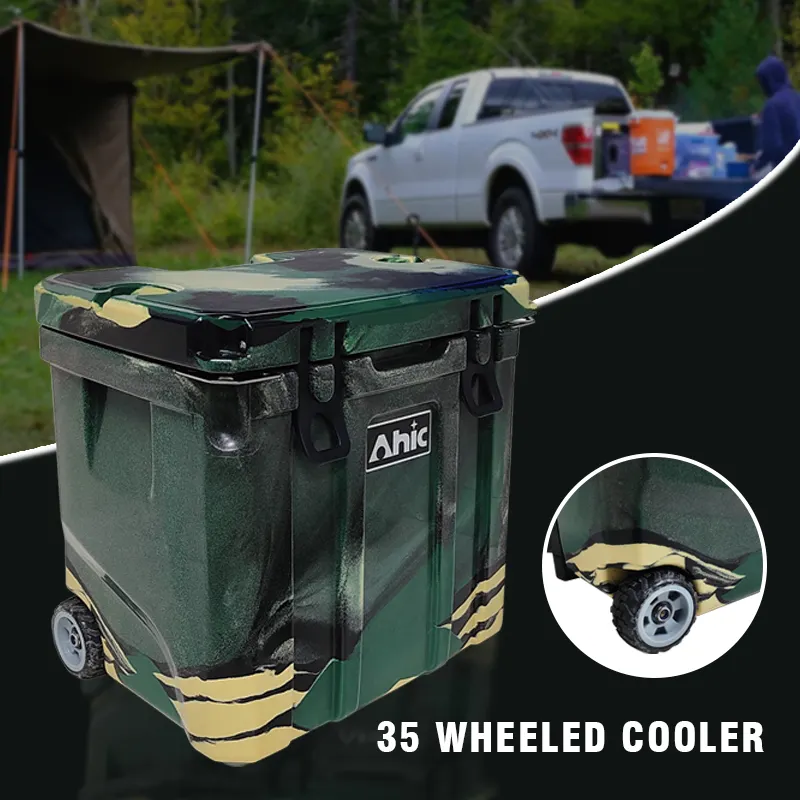 Trolley Frozen Plastic Cooling Box Outdoor Wine Camping Insulated Wheeled Cooler Box