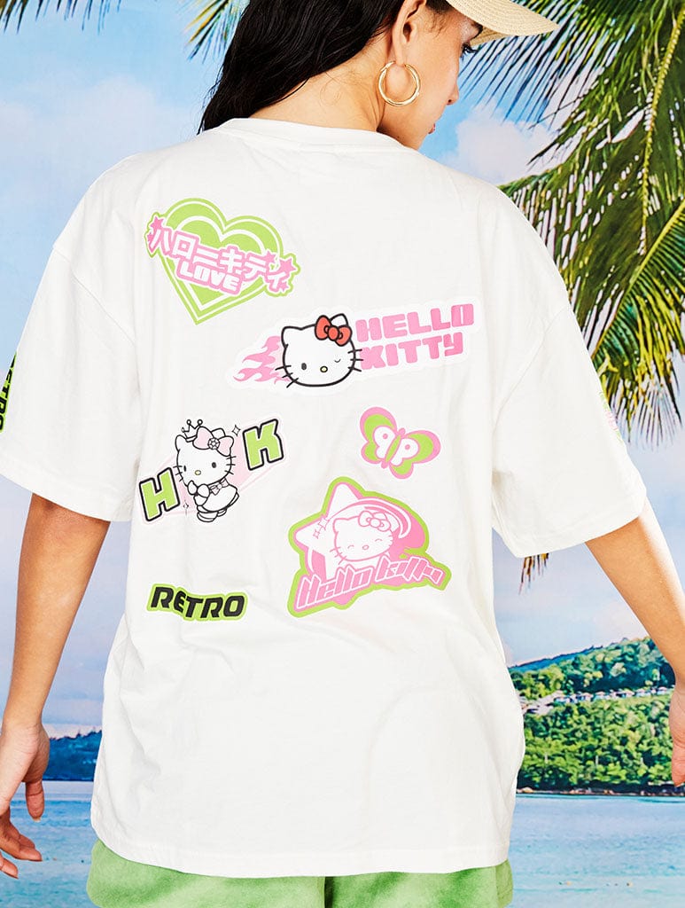 Hello Kitty x Skinnydip White Retro Sticker Oversized T-Shirt