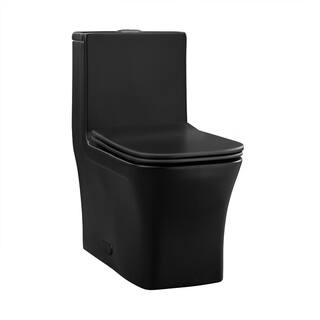 Swiss Madison Concorde 1-Piece 0.8 GPF1.28 GPF Dual Flush Square Toilet in Matte Black Seat Included SM-1T106MB