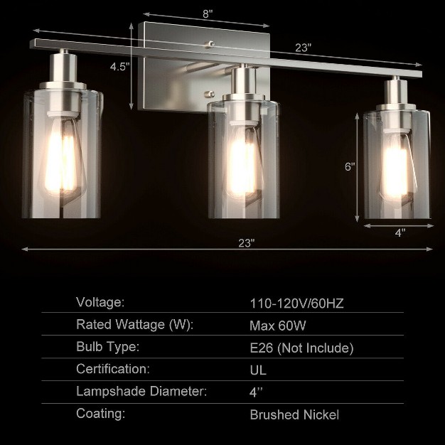 Tangkula Bathroom Vanity Light Modern Wall 3 light Sconce Fixtures W Clear Glass Shade