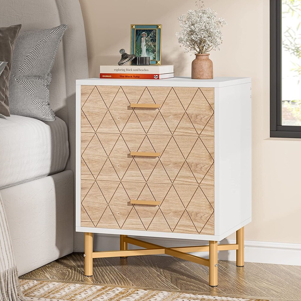 3 Drawer Nightstand Bedside Table with Diamond Design