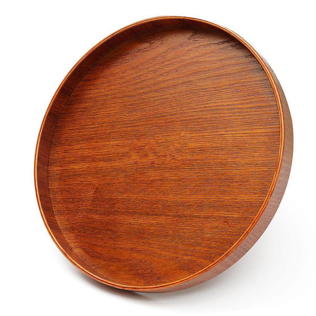 1pc Round Wooden Dinner Food Snack Serving Trays Salad Bowl Platter M