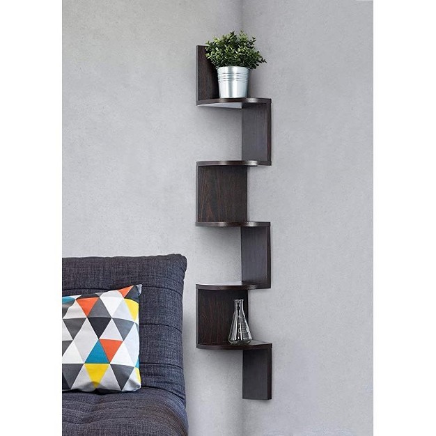 5 Tier Wood Corner Floating Shelf Wall Mount Unit In Color Espresso Homeitusa