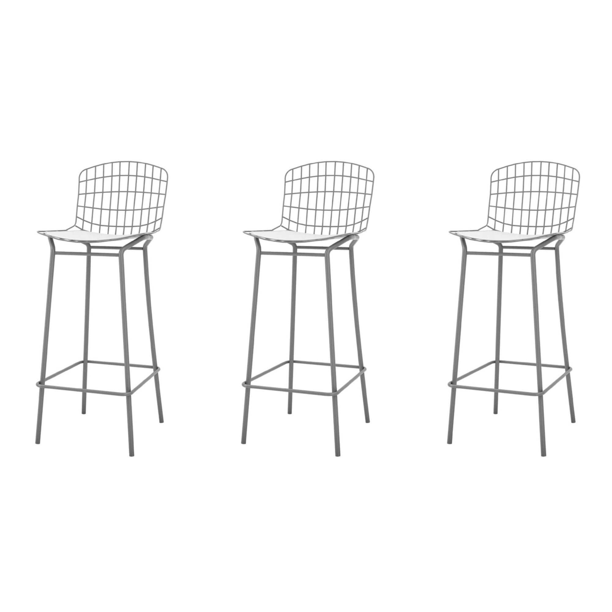 Madeline 41.73 Barstool， Set of 3 with Seat Cushion in Charcoal Grey and White