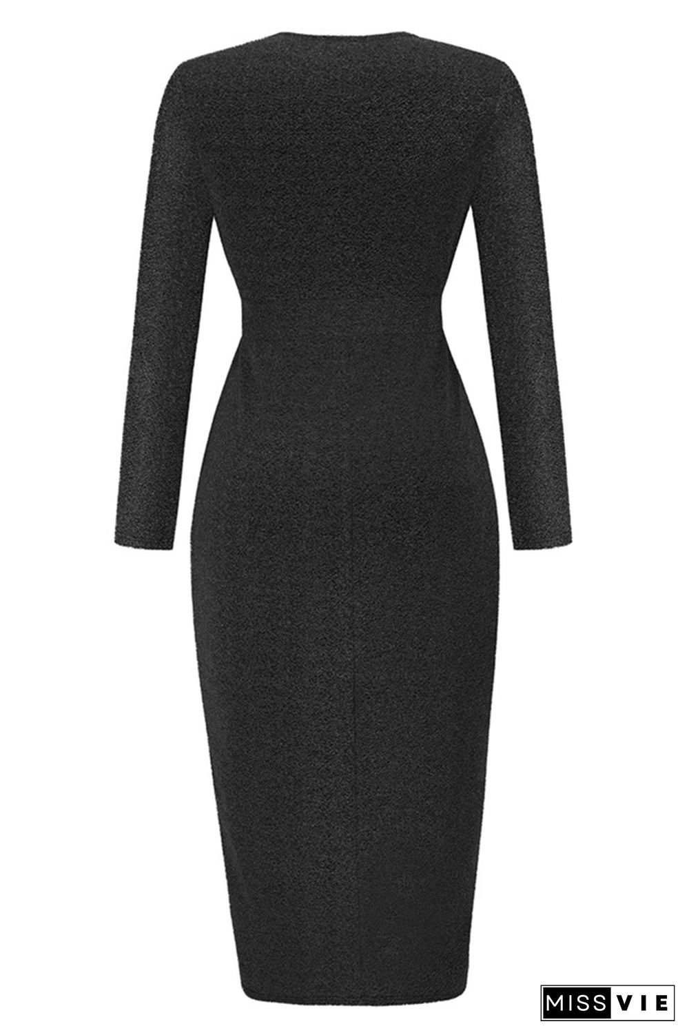 3/4 Sleeve Warped Split Bodycon Party Dress