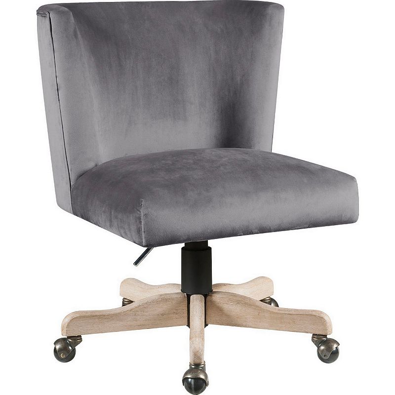 Swivel Office Chair with Fabric Upholstery and Wooden Star base， Gray