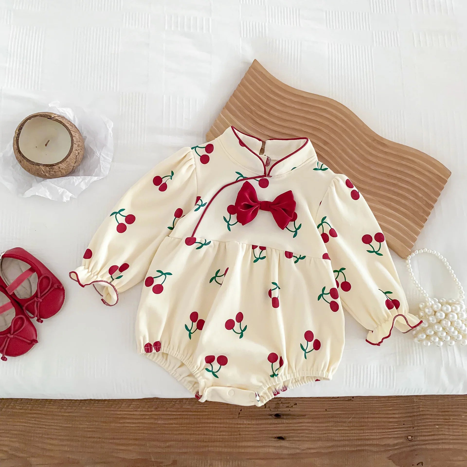 Spring Newborn Girls Romper Baby Clothes Baby Cherry Print Butterflies Long Sleeve Jumpsuit Climb Clothes Baby Cotton Clothing