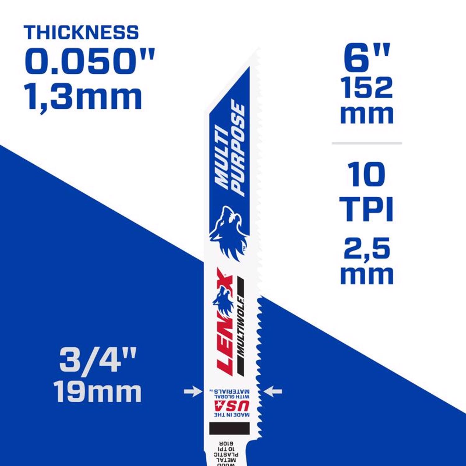 LENOX MULTIWOLF 6 in. Bi-Metal WAVE EDGE Reciprocating Saw Blade 10 TPI 1 pk
