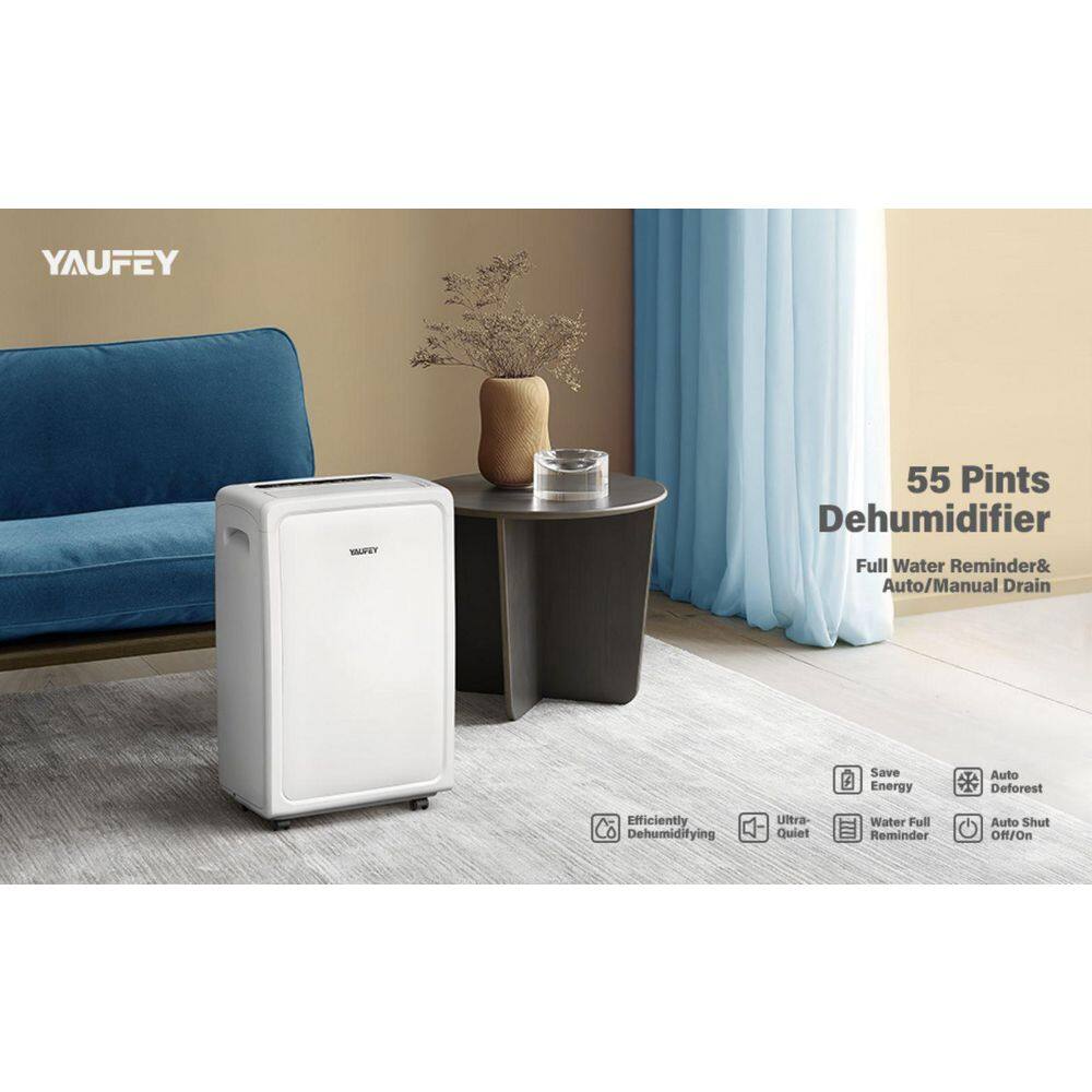 Yaufey 55-Pints 4500 sq. ft Home Dehumidifier for Basements and Oversized Rooms with Drain and Water Tank HDCX-PD221DE