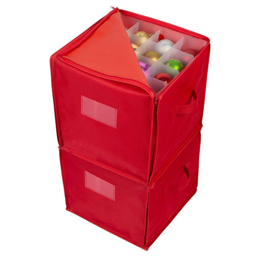 Simplify 11.81 in. D x 11.81 in. W x 11.81 in. H Red Plastic 64 Count Stackable Cube Storage Bin Christmas Ornament Storage Box 9006