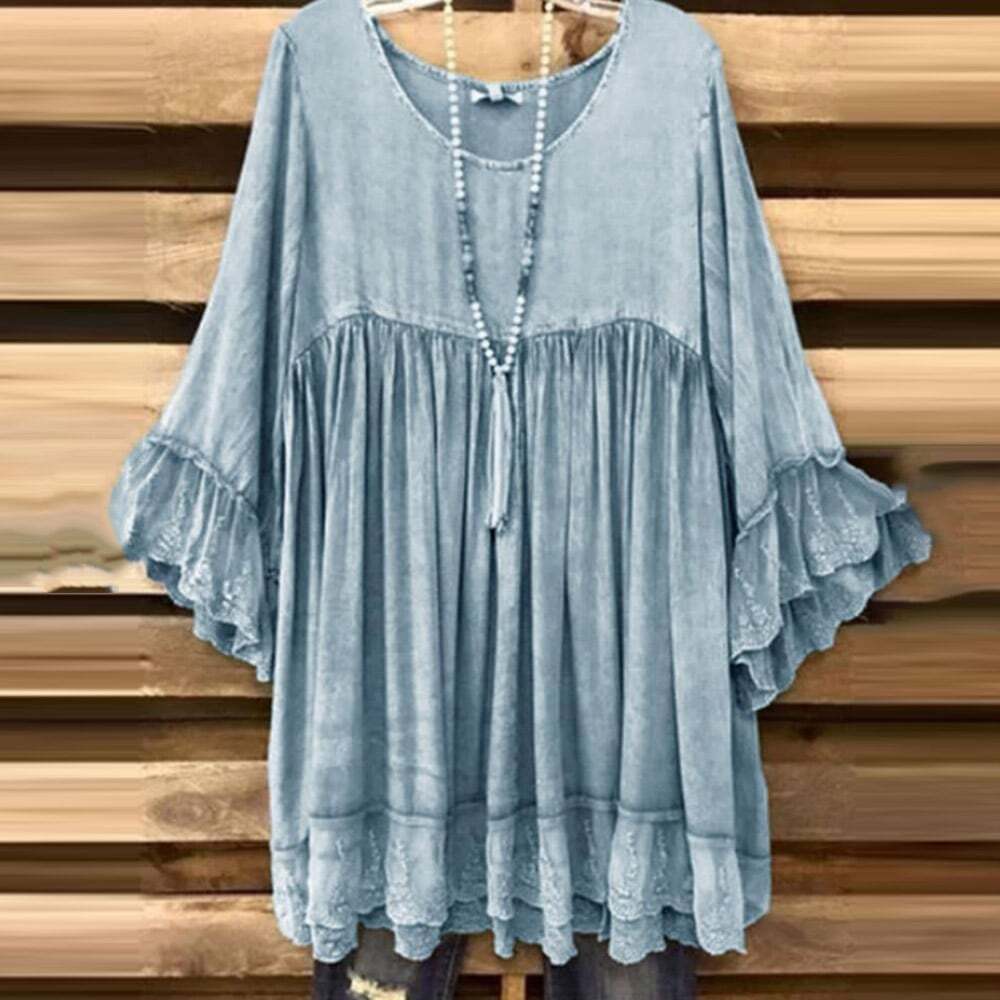 Casual Long Sleeve Round collar Plain Shirts & Tops