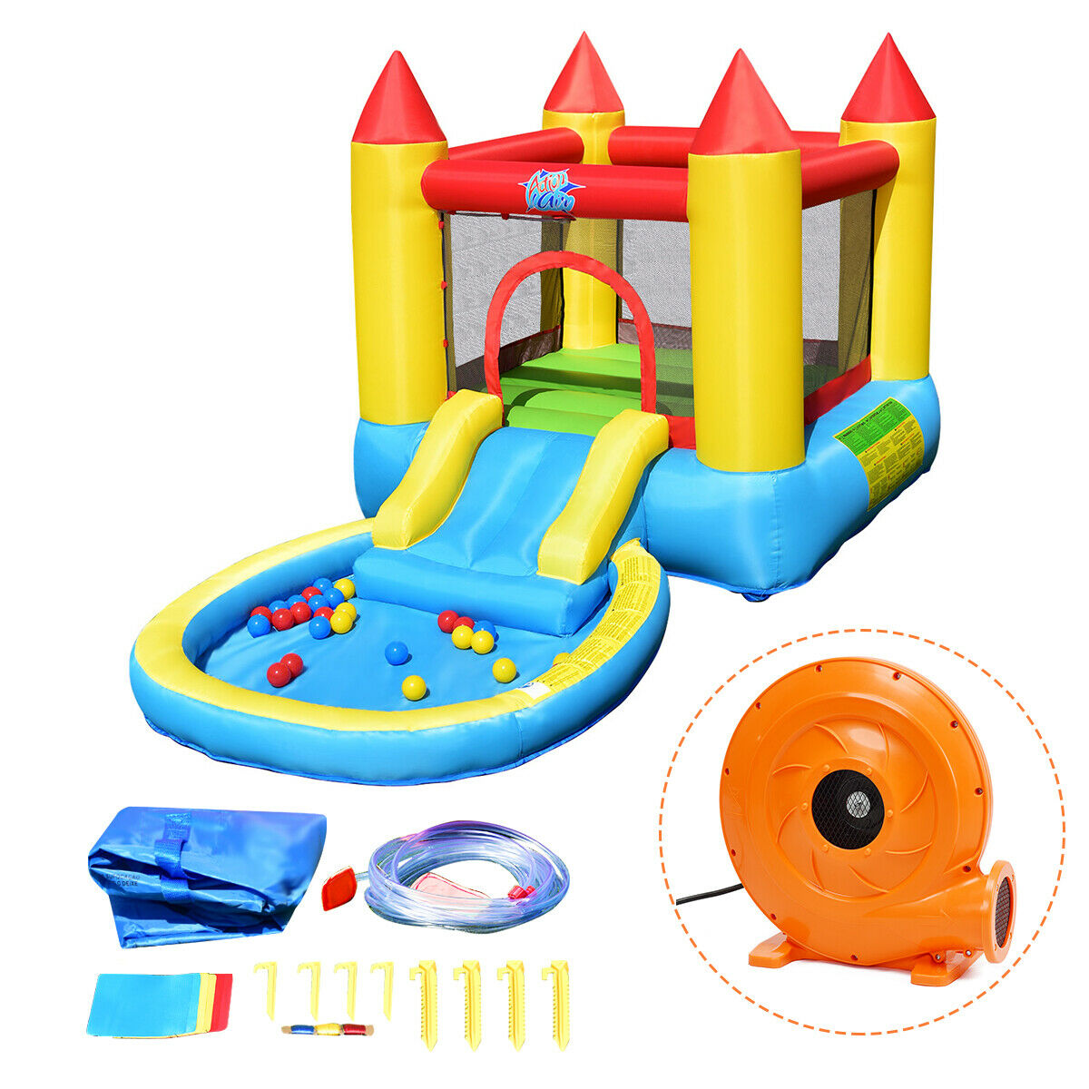 Gymax Inflatable Bounce House Kids Slide Jumping Castle Bouncer w/Pool and 480W Blower