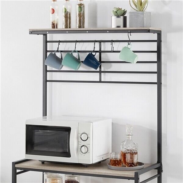 4-Tier Kitchen Baker's Rack Microwave Oven Stand Rack with 5 Hooks for Kitchen