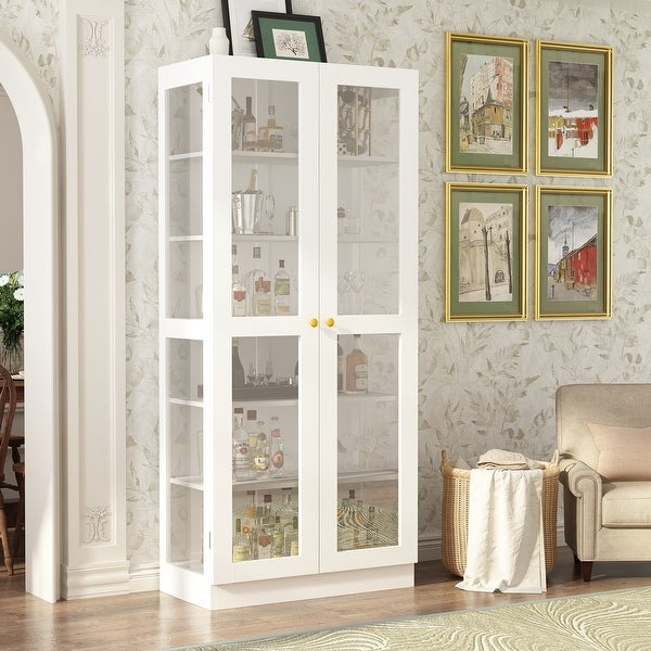 Glass Cabinet White Display Curio Storage Cabinet with Glass Doors - 70.9