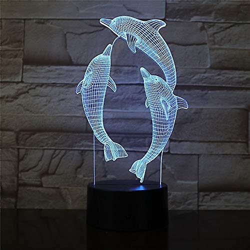 3d Dolphin Night Light 7 Color Change Led Table Desk Lamp Acrylic Flat Abs Base Usb Charger Home Birthday Xmas Kid Children Gift