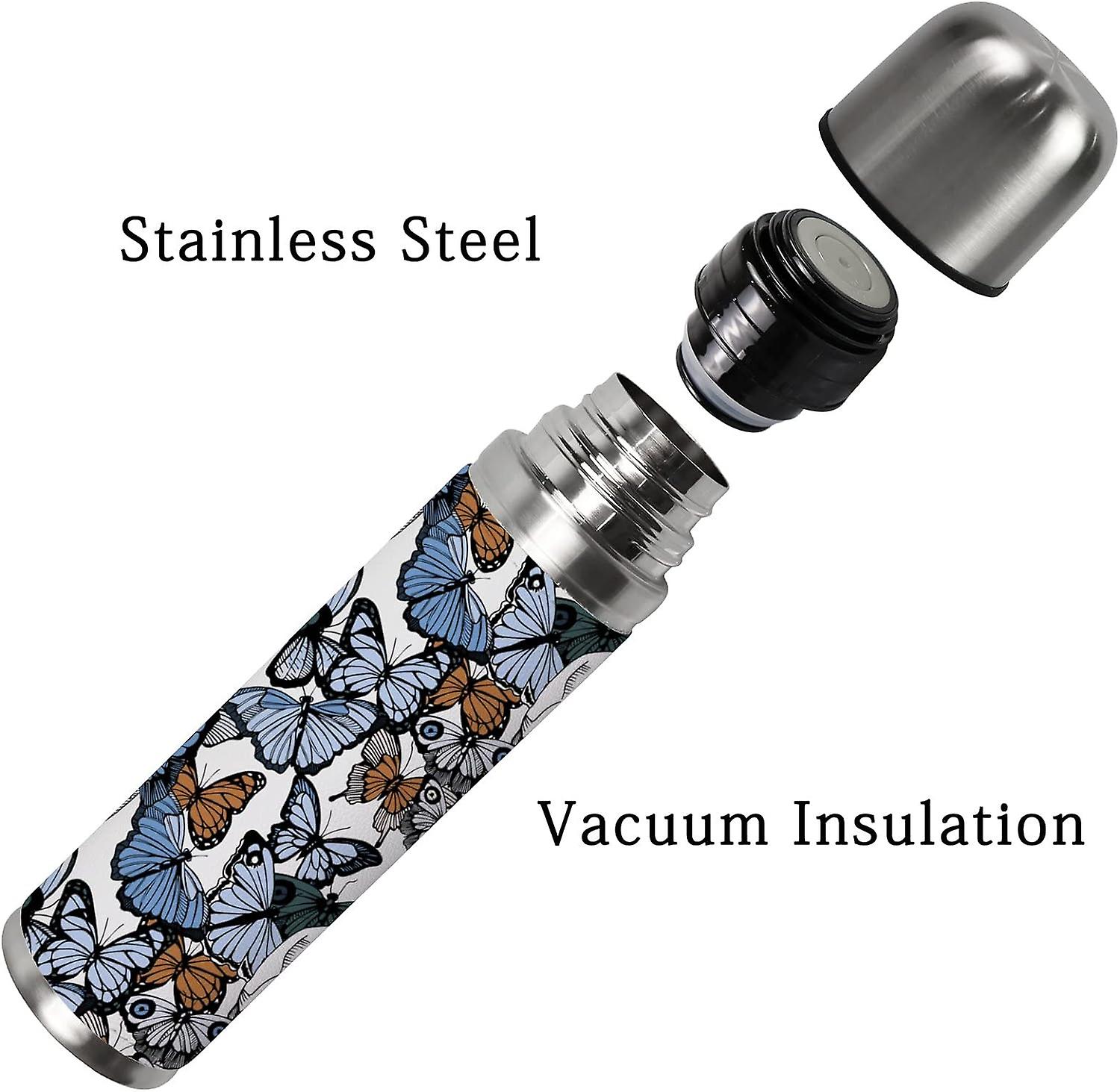 Insulated Mug Stainless Steel Water Bottle Skull Butterflies Vacuum Cup Travel Mug For Travel School Office